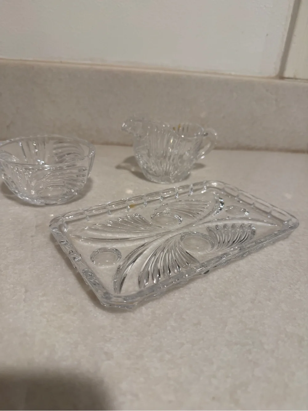 Vintage Clear Glass Vanity Tray with Creamer and Sugar Dish
